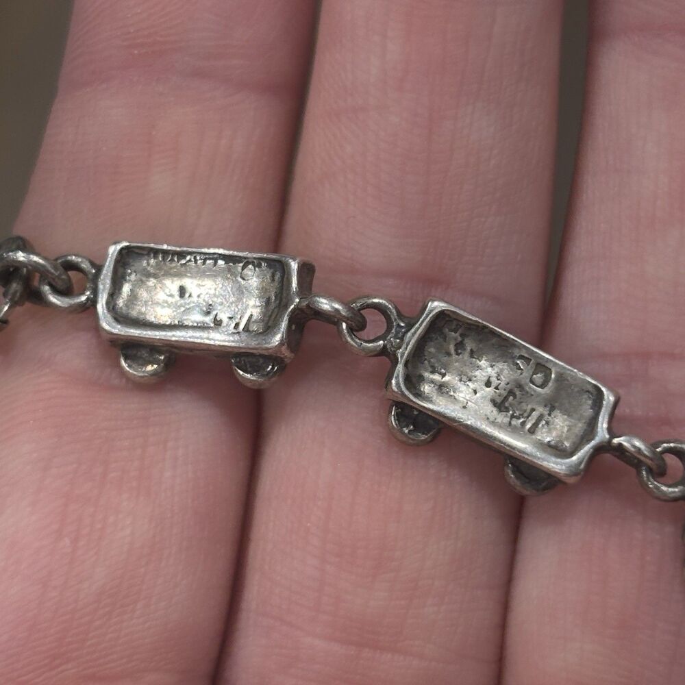 Vintage Sterling Silver Train Bracelet Railroad Locomotive 925 Mexico 7.5" - Picture 11 of 13